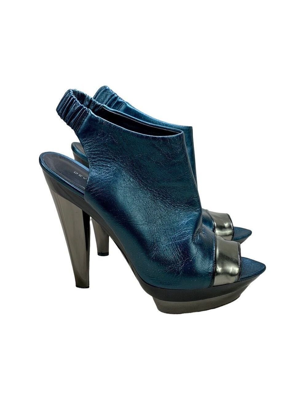 Devi Kroell Metallic Leather Peep Toe Platform Booties 37 US 7 Designer